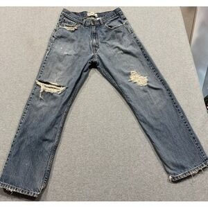Levi Strauss Signature Jeans Mens 33x30 Loose Relaxed Fit Denim Blue Distressed